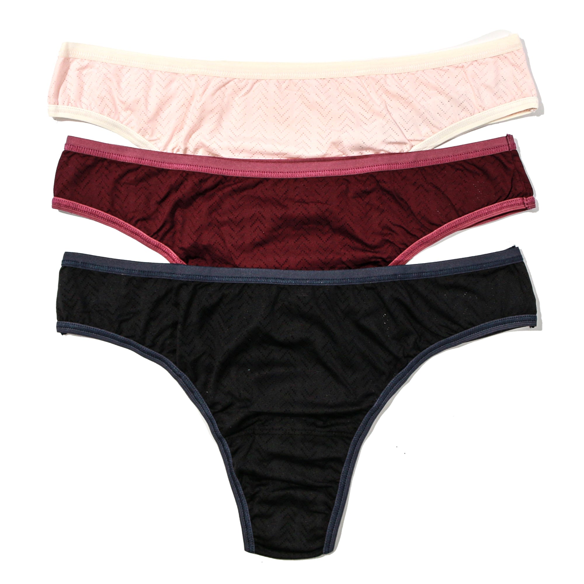 3Pack Movecalm Natural Rise Thong | Pearl x Marshmallow - Dried Cherry x Damson Plum- Black x Granite