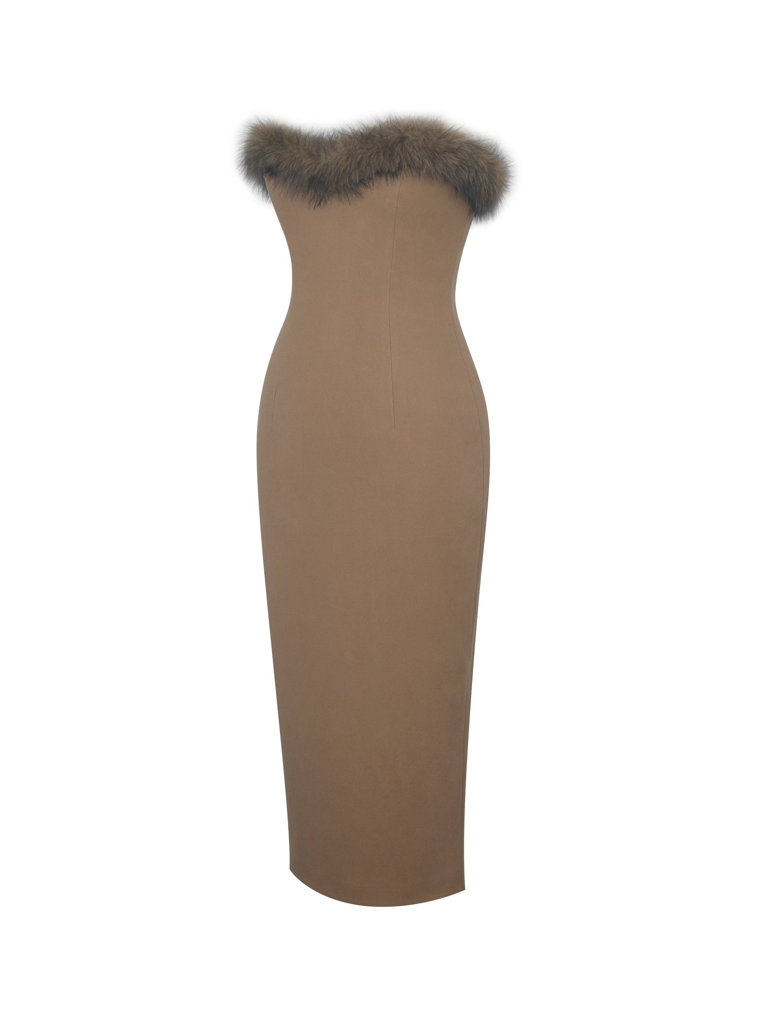 Rayanne Strapless Fur-Trimmed Sweetheart Midi Dress | Chestnut