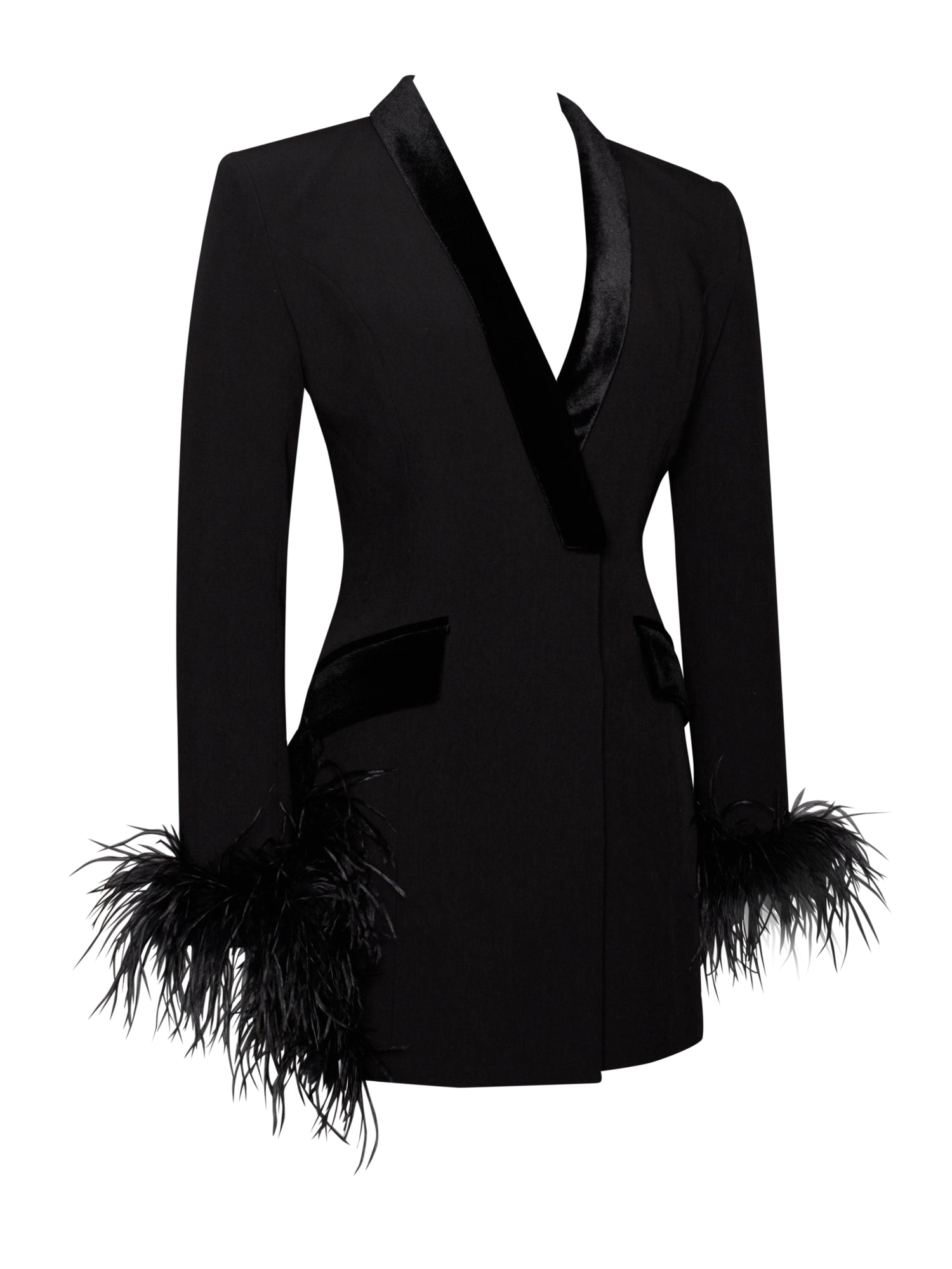 Madeline Feather Trim Blazer Dress | Black