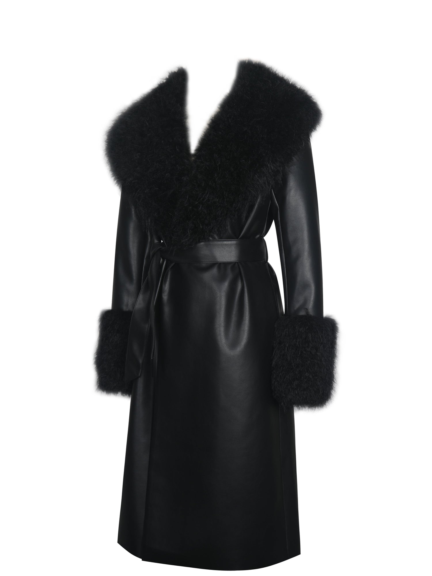Zariah Faux Fur Trimmed Longline Coat | Black