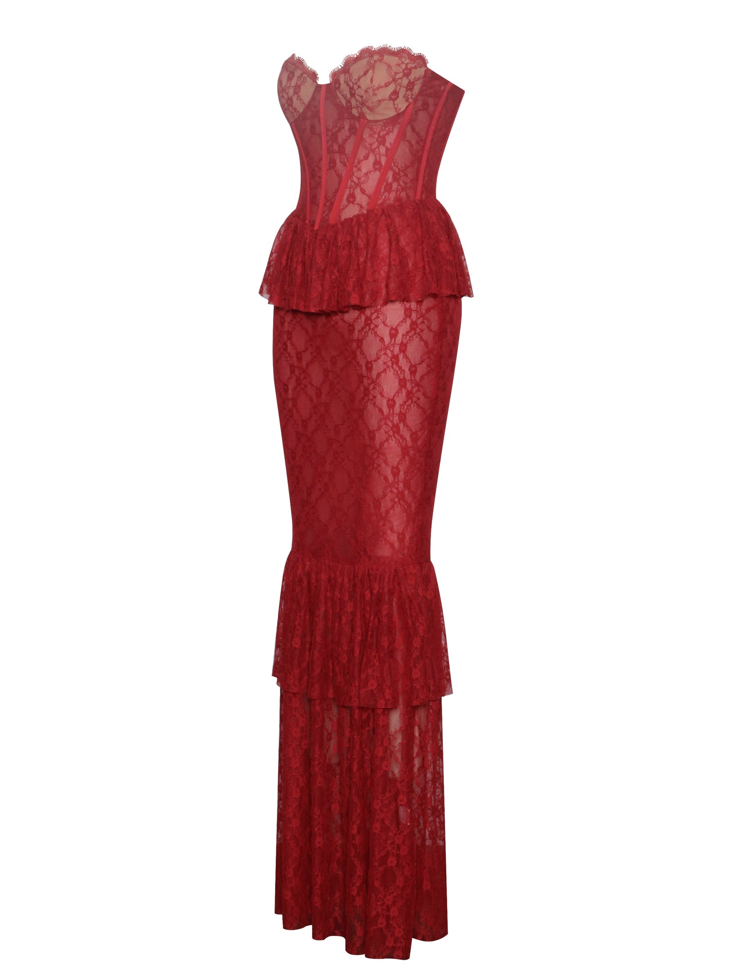 Quennell Lace Corset Maxi Dress | Burgundy
