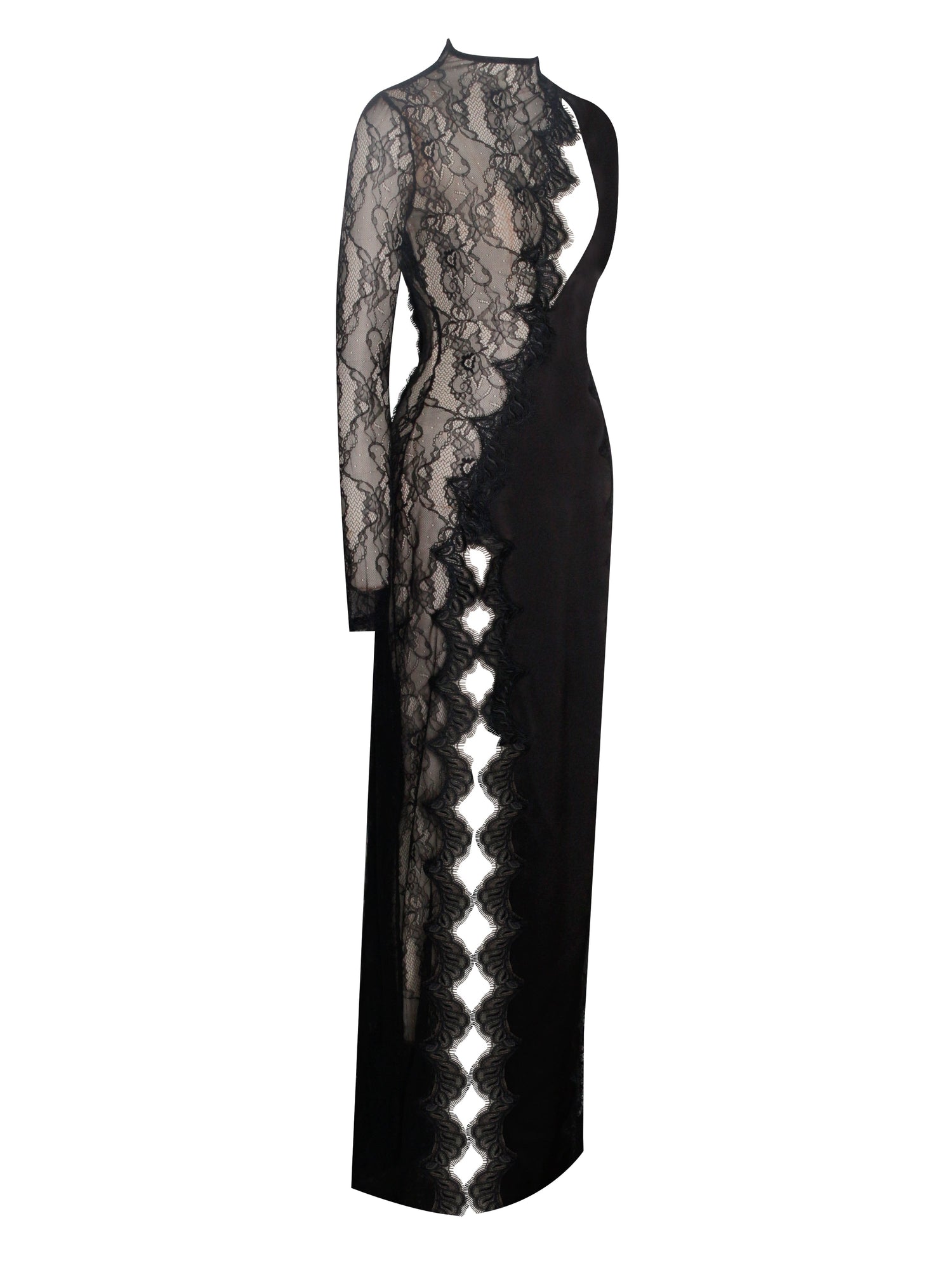 Weslyn Satin Lace High Slit Dress | Black