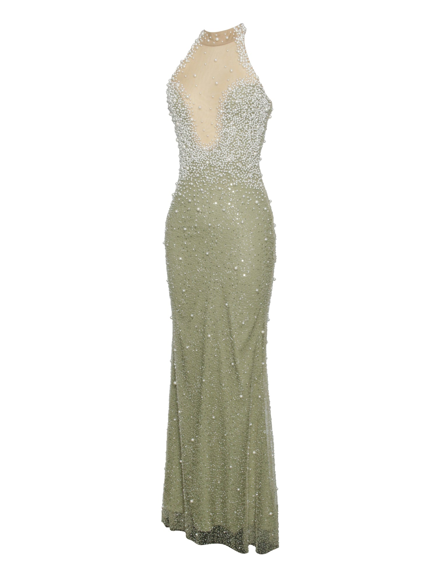 BBC Ginny Pearl Embellished Backless Gown | Pear Green