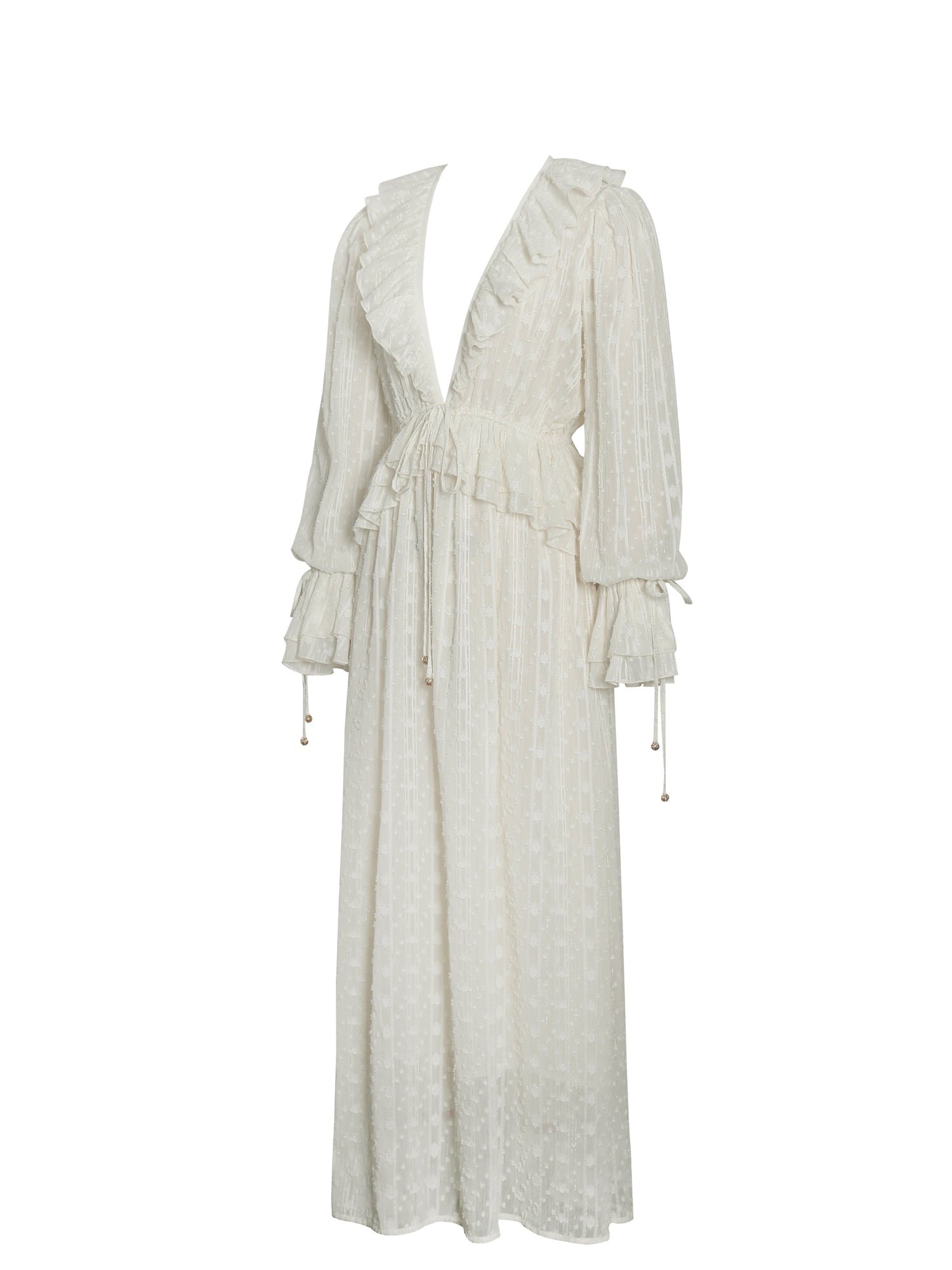 Safiya Jacquard Chiffon Long Sleeve Maxi Dress | White