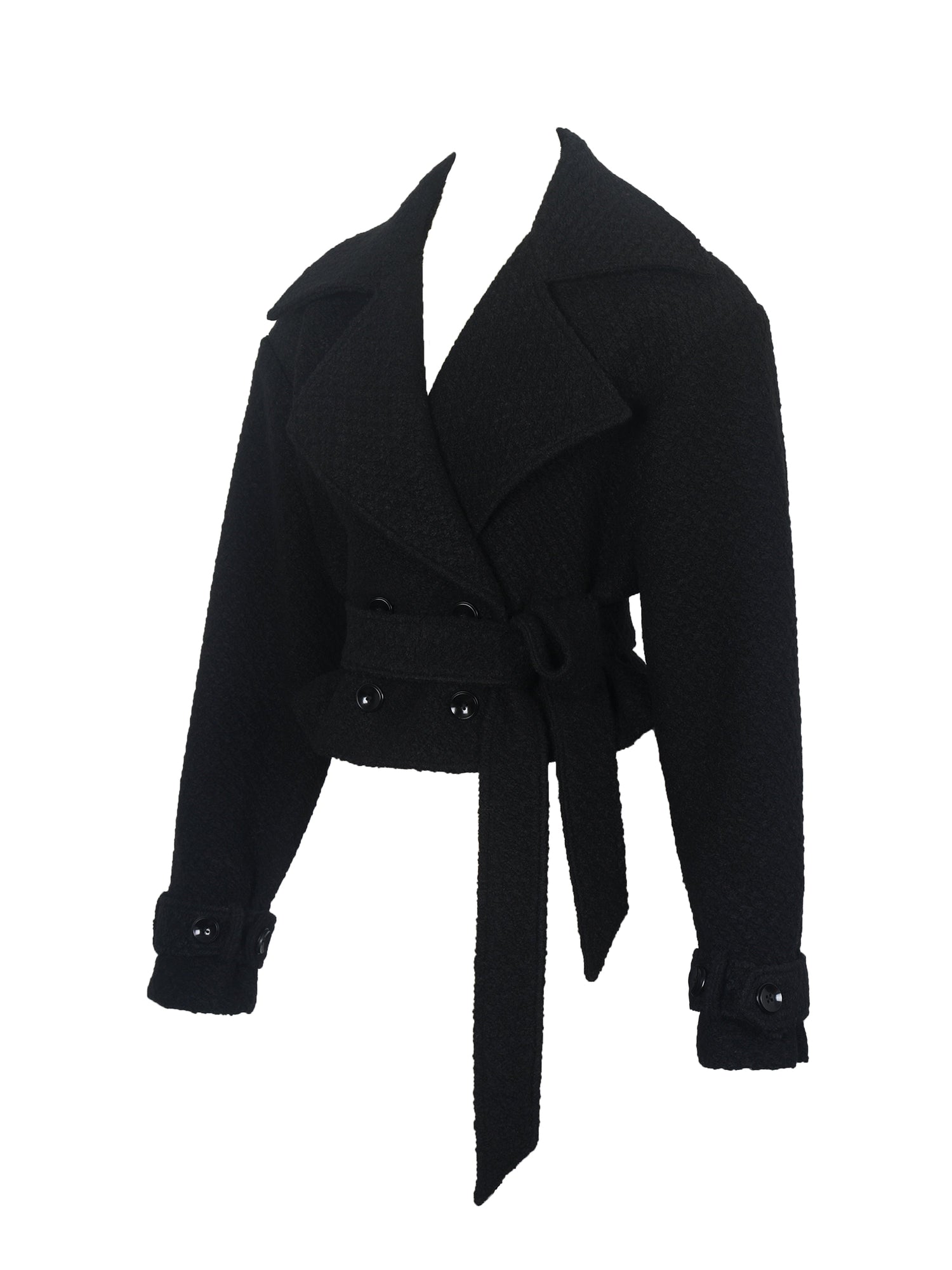 Dara Wool Blend Cropped Double-Breasted Belted Coat | Black