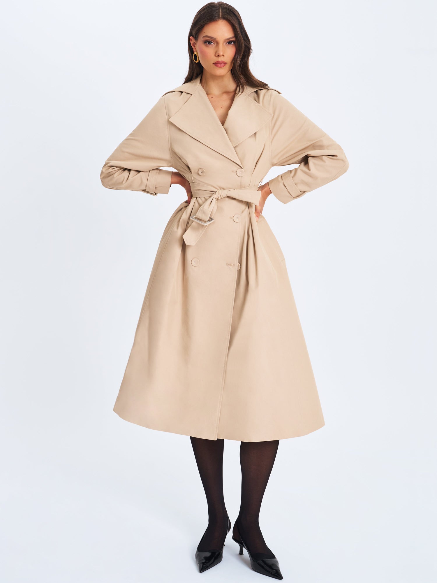 Ulila Double-Breasted Pleated Cotton-Blend Trench Coat | Beige