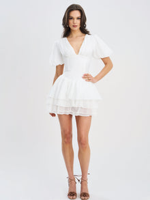 Caitlyn Bubble Sleeve Corset Layered Mini Dress | White