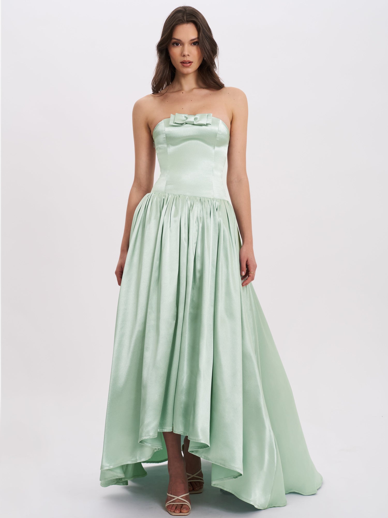 Lael Back Button Trailing Gown | Mint Green