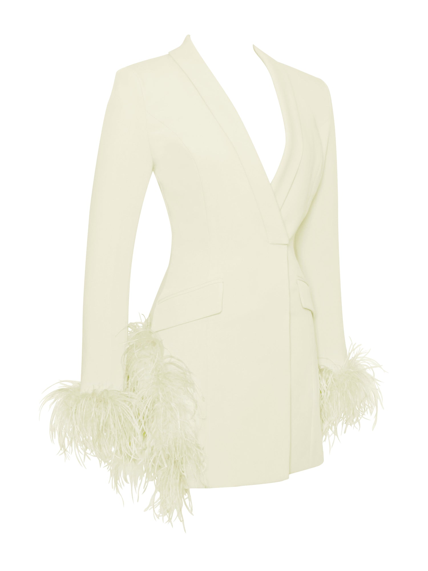 Madeline Feather Trim Blazer Dress | Pearl White