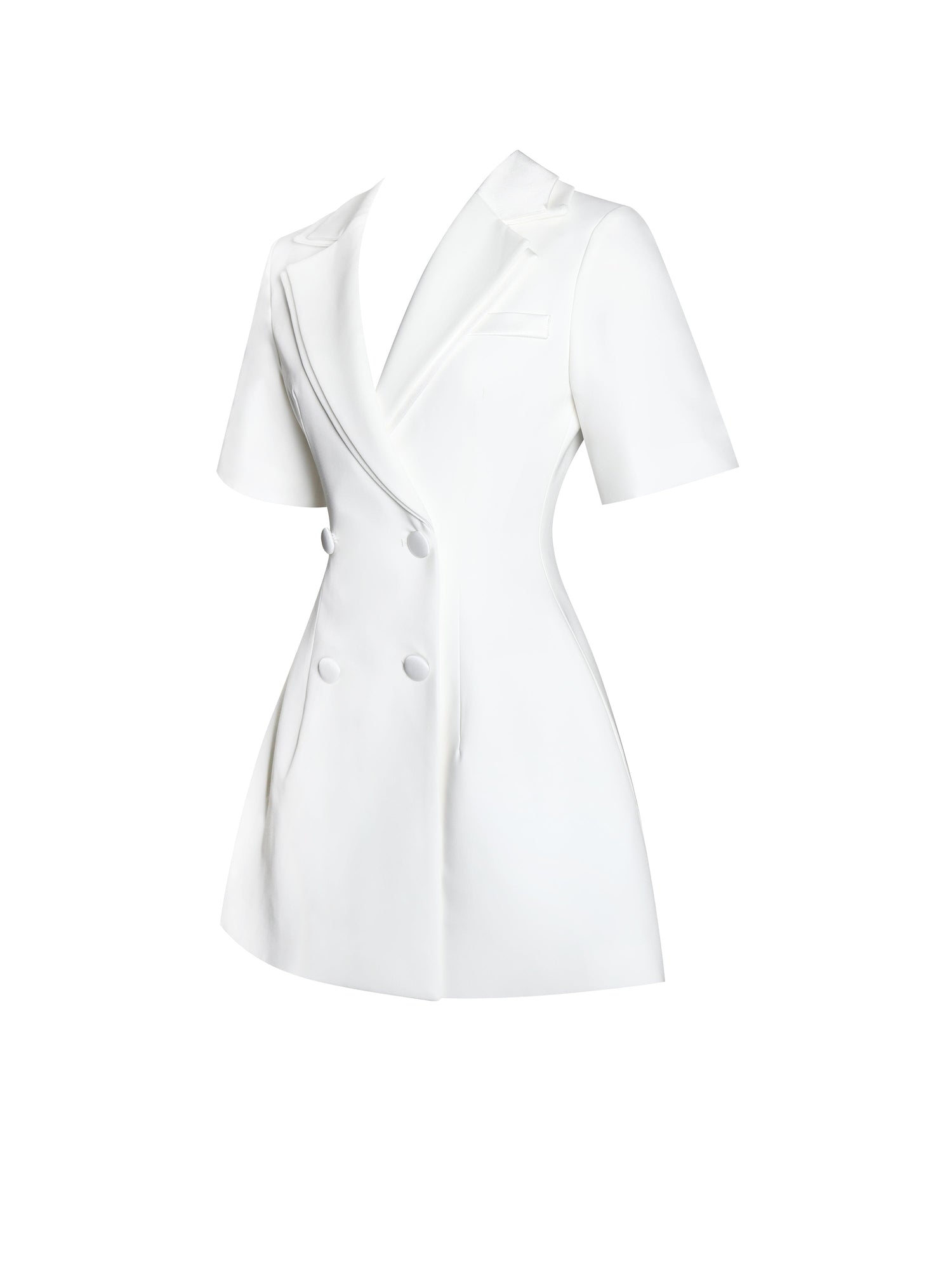 Madelina Double Breast Satin Trim Blazer Dress | White