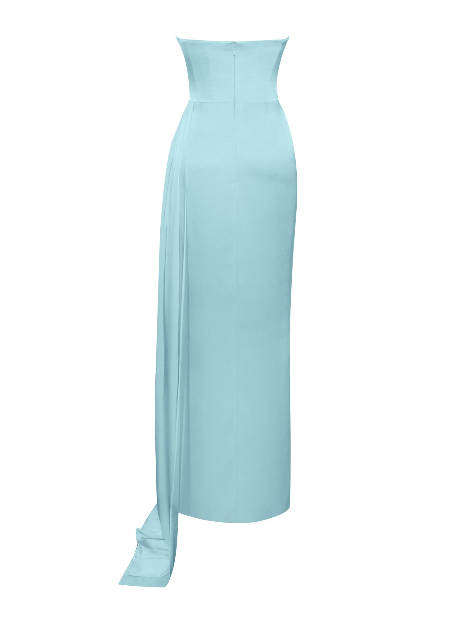 Marilyn Satin Crystal Embellished High Slit Gown | Pale Blue