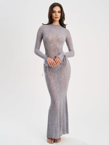 Waylynn Animal Print Burnout Velvet Detail Mesh Backless Maxi Dress | Gray