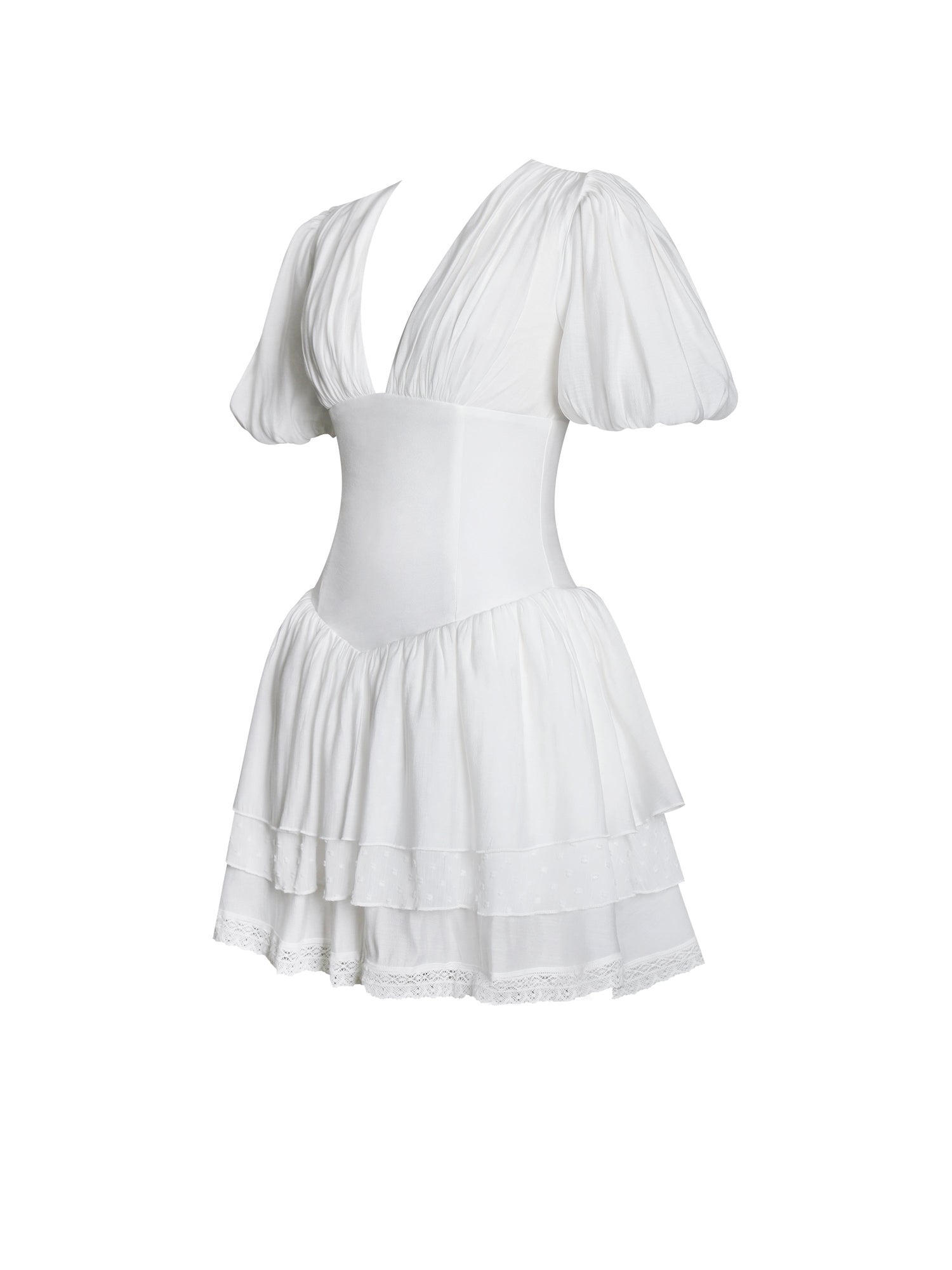 Caitlyn Bubble Sleeve Corset Layered Mini Dress | White