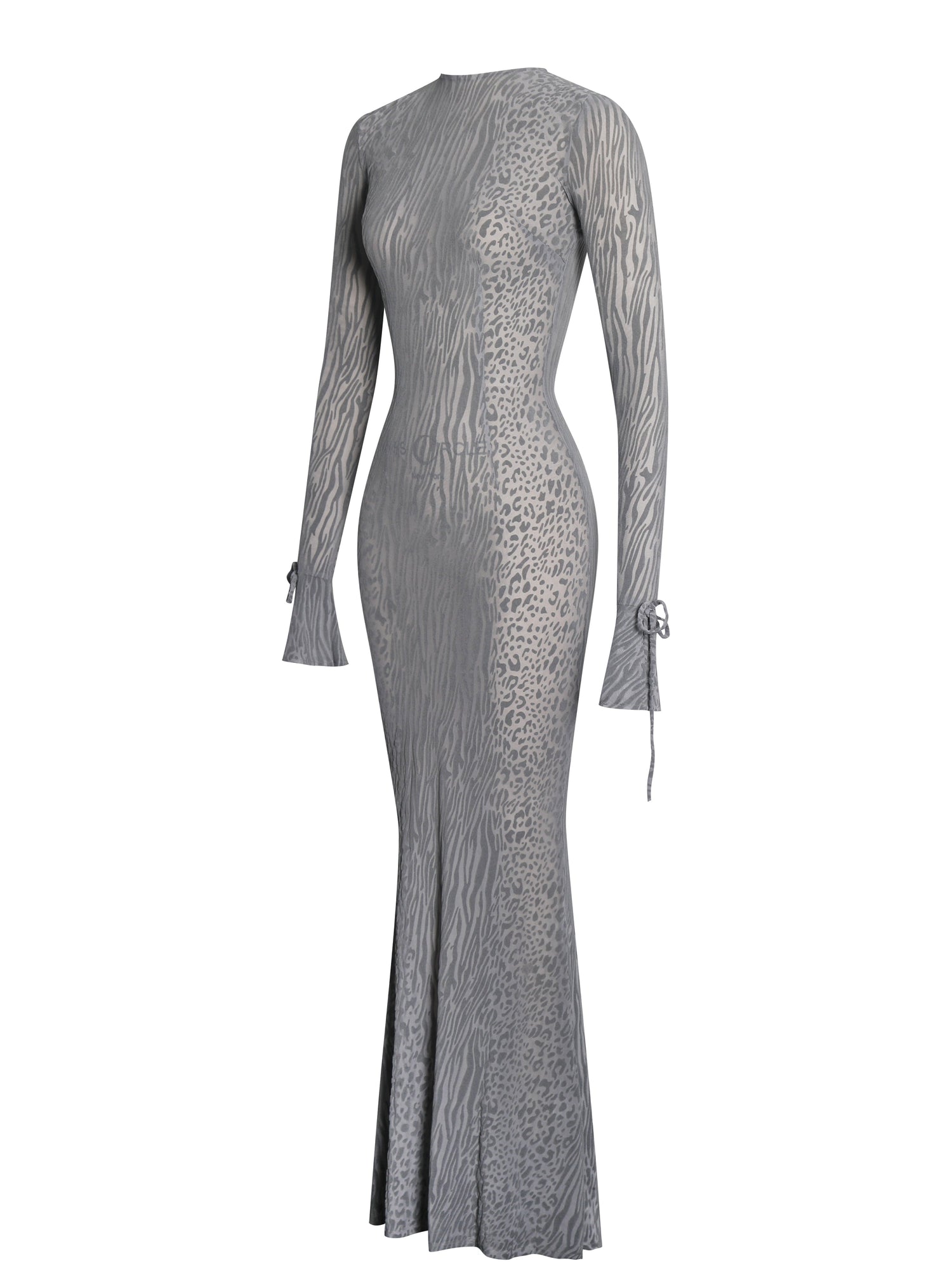 Waylynn Animal Print Burnout Velvet Detail Mesh Backless Maxi Dress | Gray