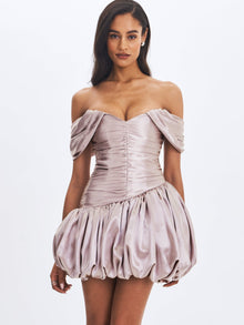 Milena Ruched Asymmetrical Bubble Mini Dress | Champagne
