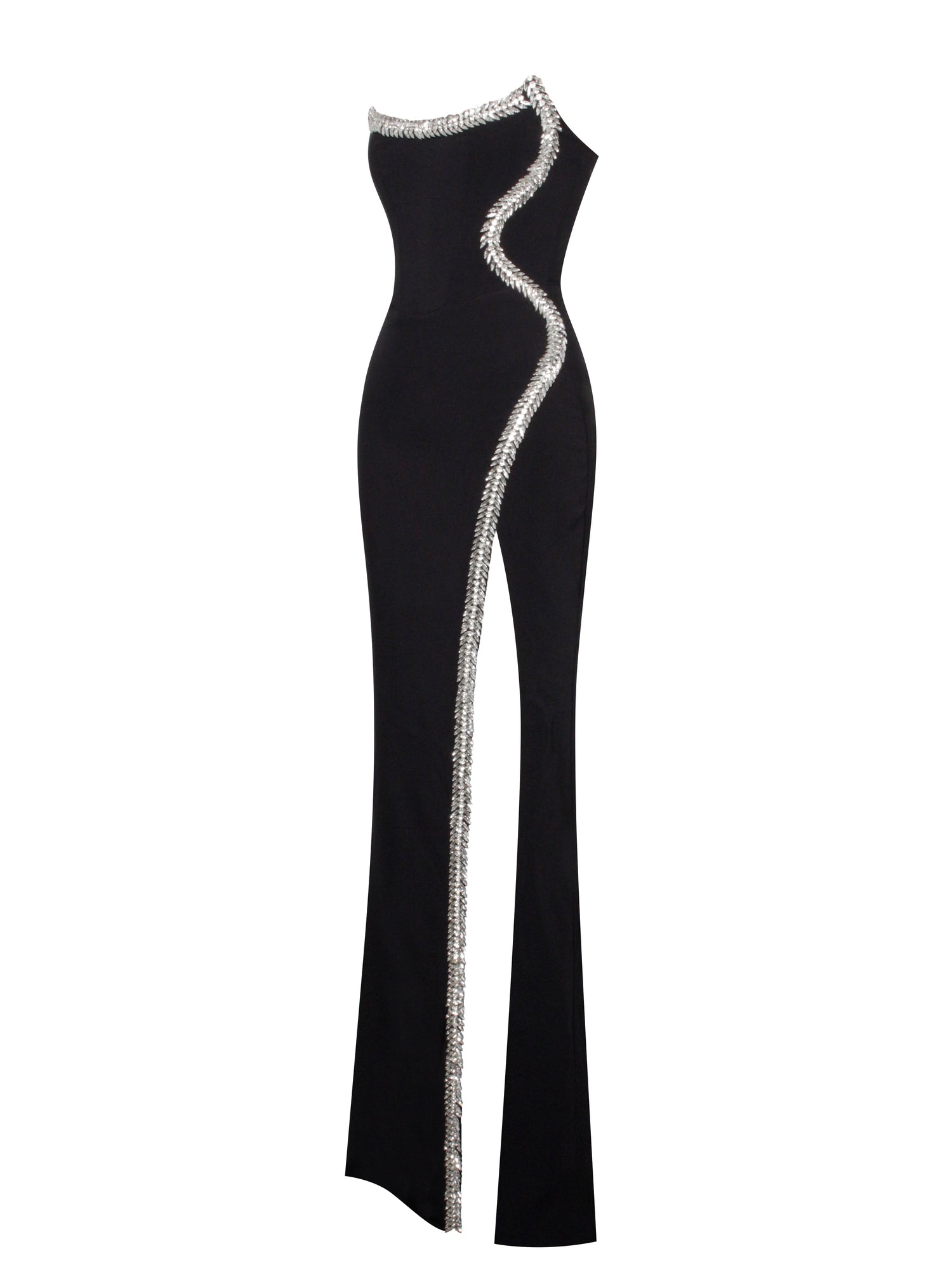 Xoana Crystal Embellished High Slit Gown | Black