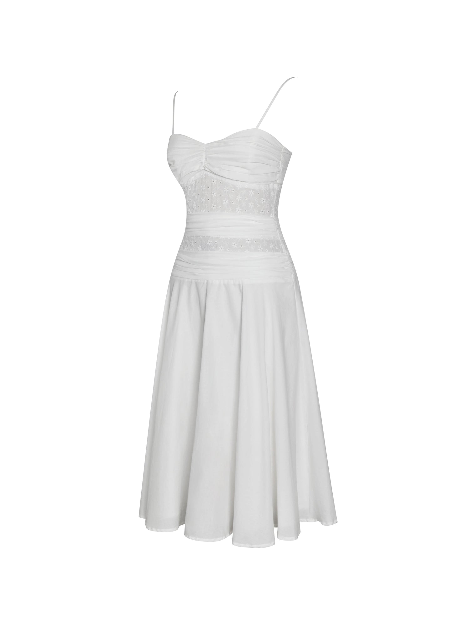 Maelis Cotton Eyelet Drop Waist Midi Dress | White