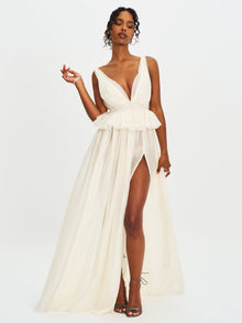 Calleigh Flare Beaded Belt Maxi Gown | Off White