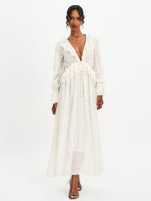 Safiya Jacquard Chiffon Long Sleeve Maxi Dress | White