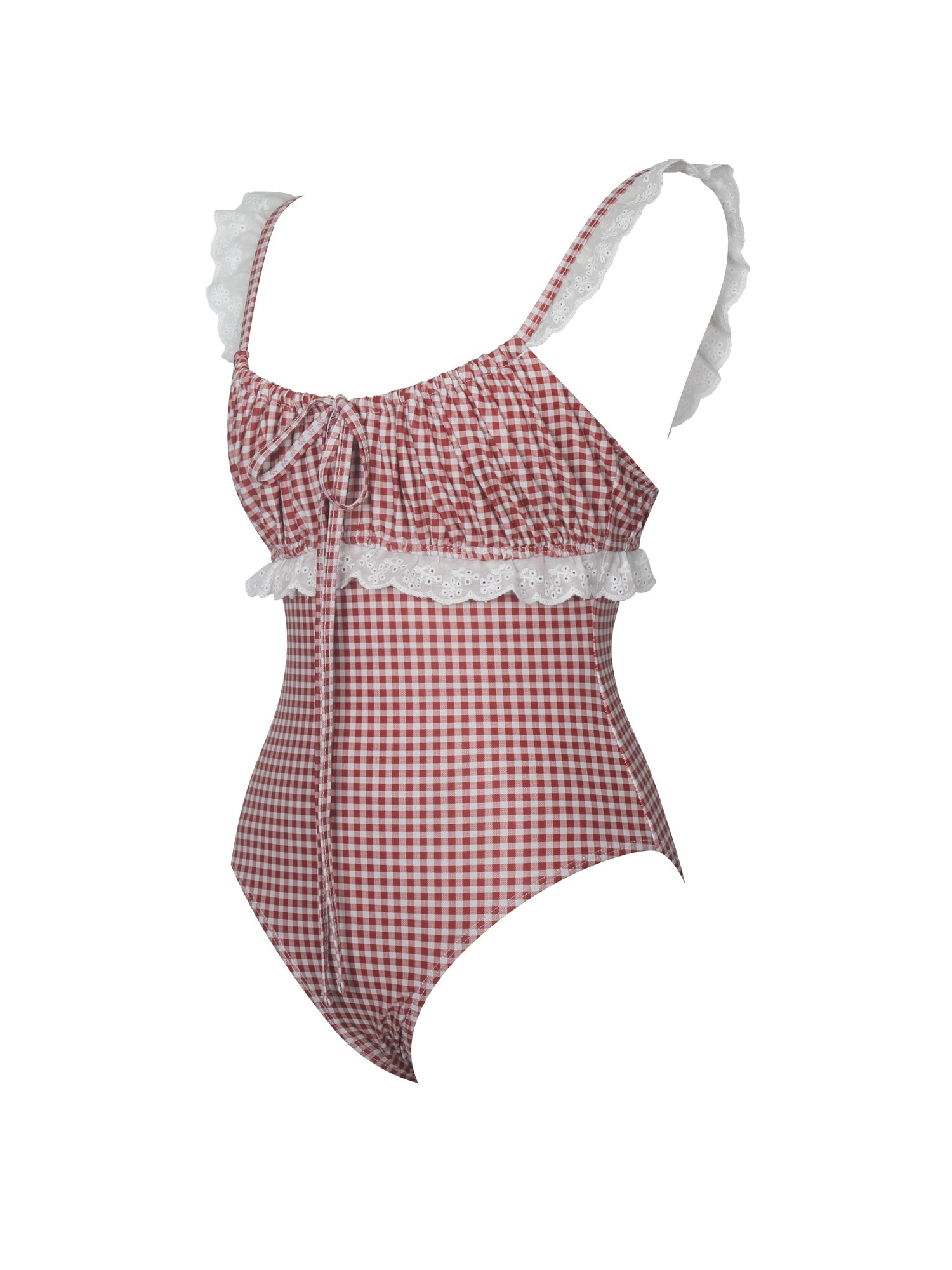 Hallie Lace Backless Swimsuit | Red Gingham