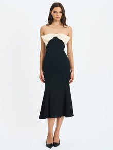 Saige Mermaid Midi Dress with Ivory Bow Bustline | Black