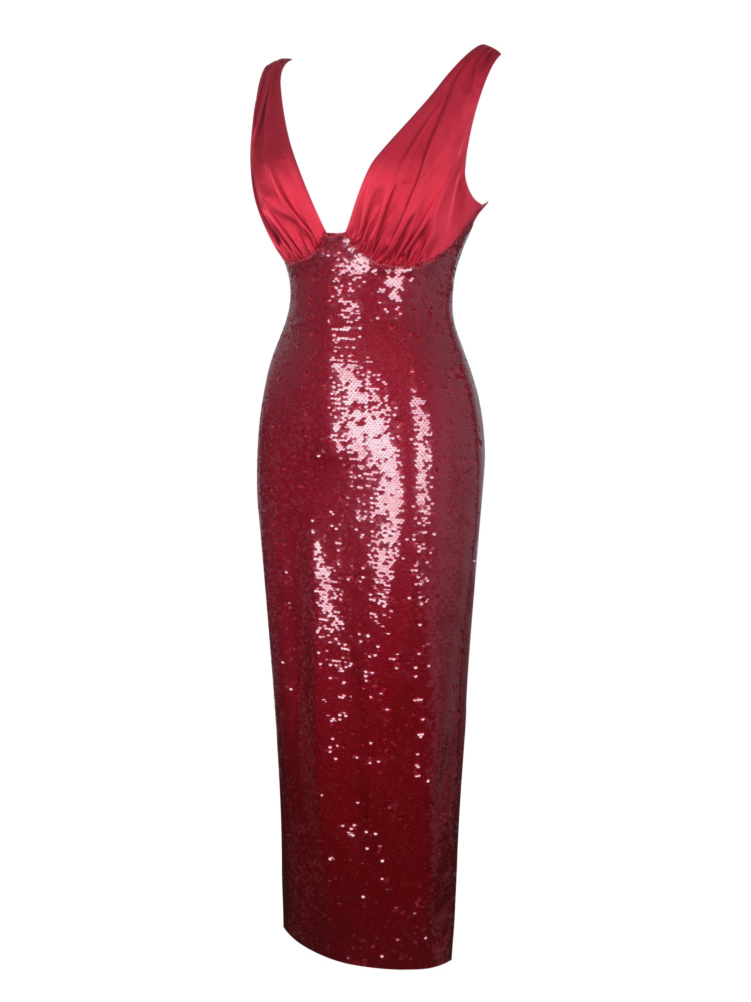 Shanelle Sequin Plunging Midi Dress | Crimson