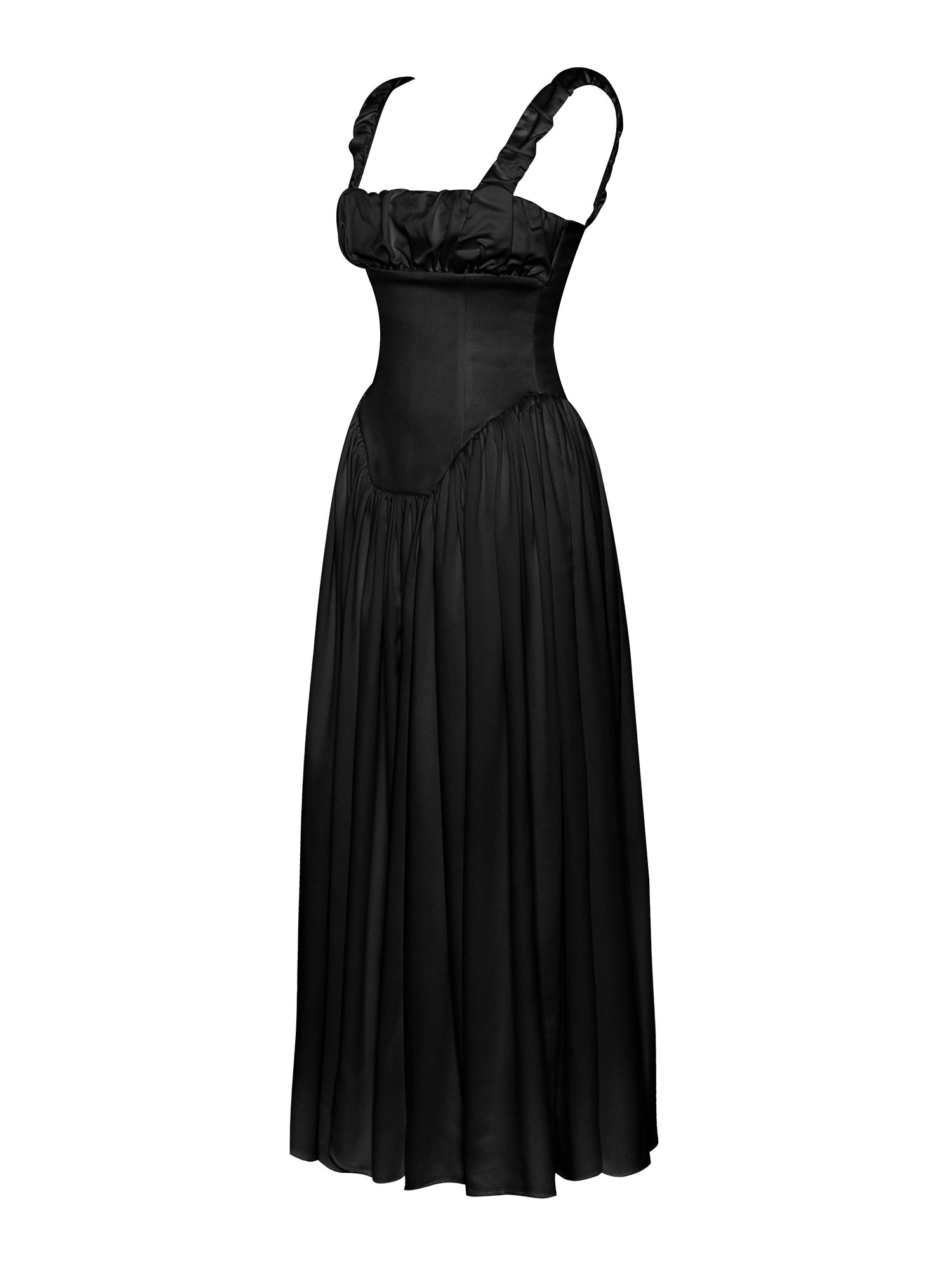 Noreen Satin Drop Waist Maxi Sundress | Black
