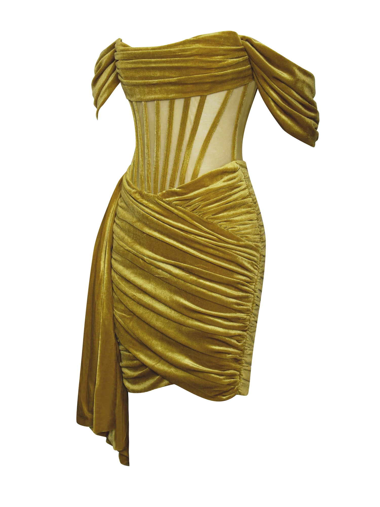 Irisa Draping Off Shoulder Corset Dress | Gold