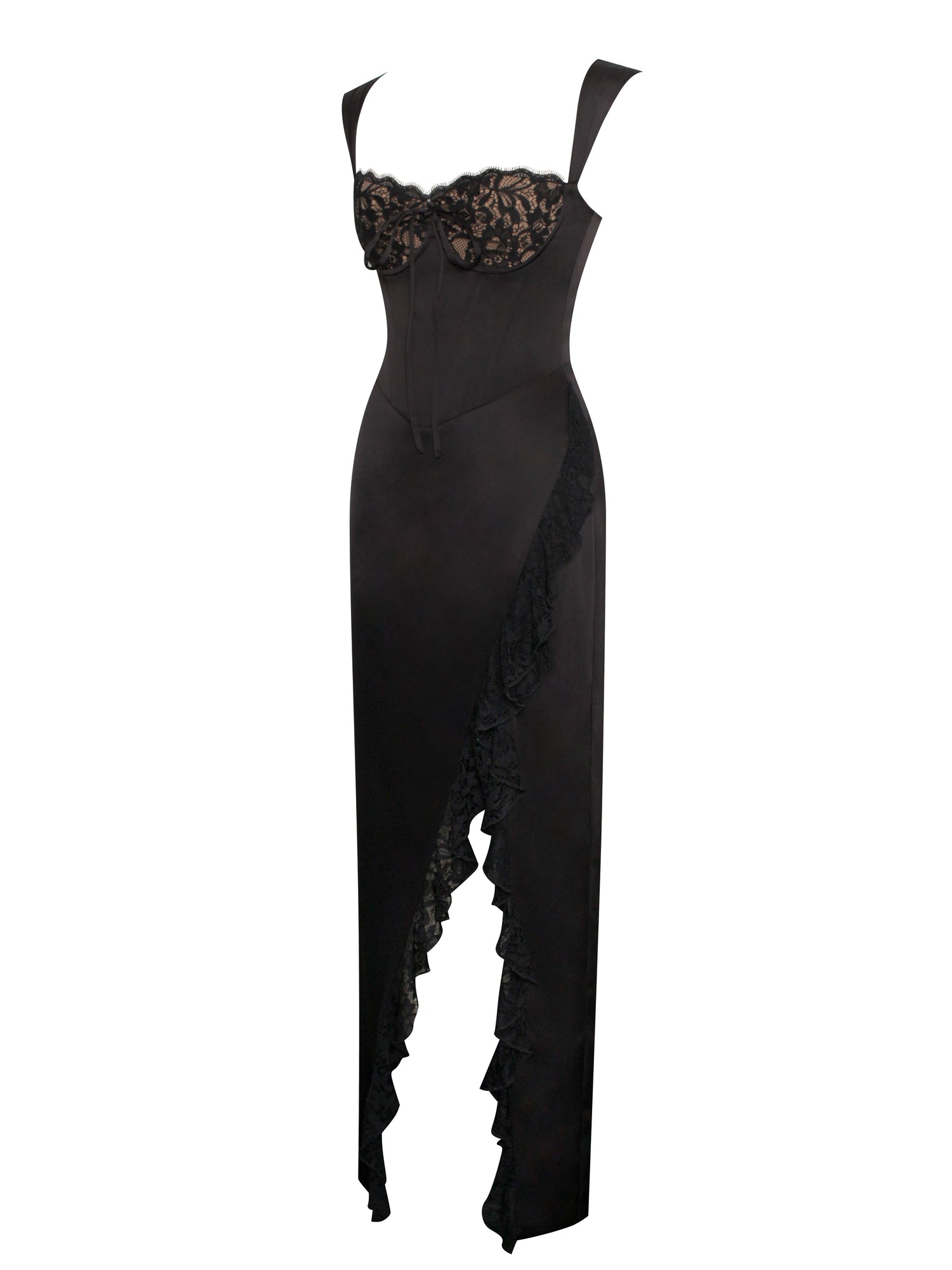 Freddie Lace Satin Maxi Corset Dress | Black