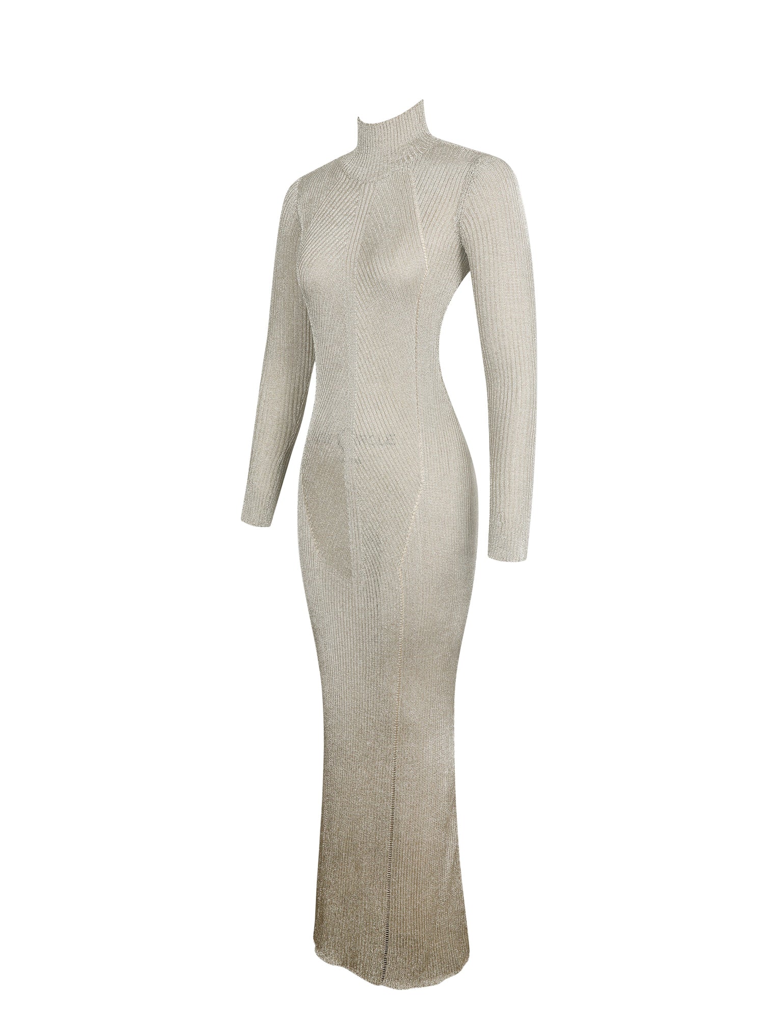 Shay Stretch Knit Backless Long Sleeve Maxi Dress | Gold