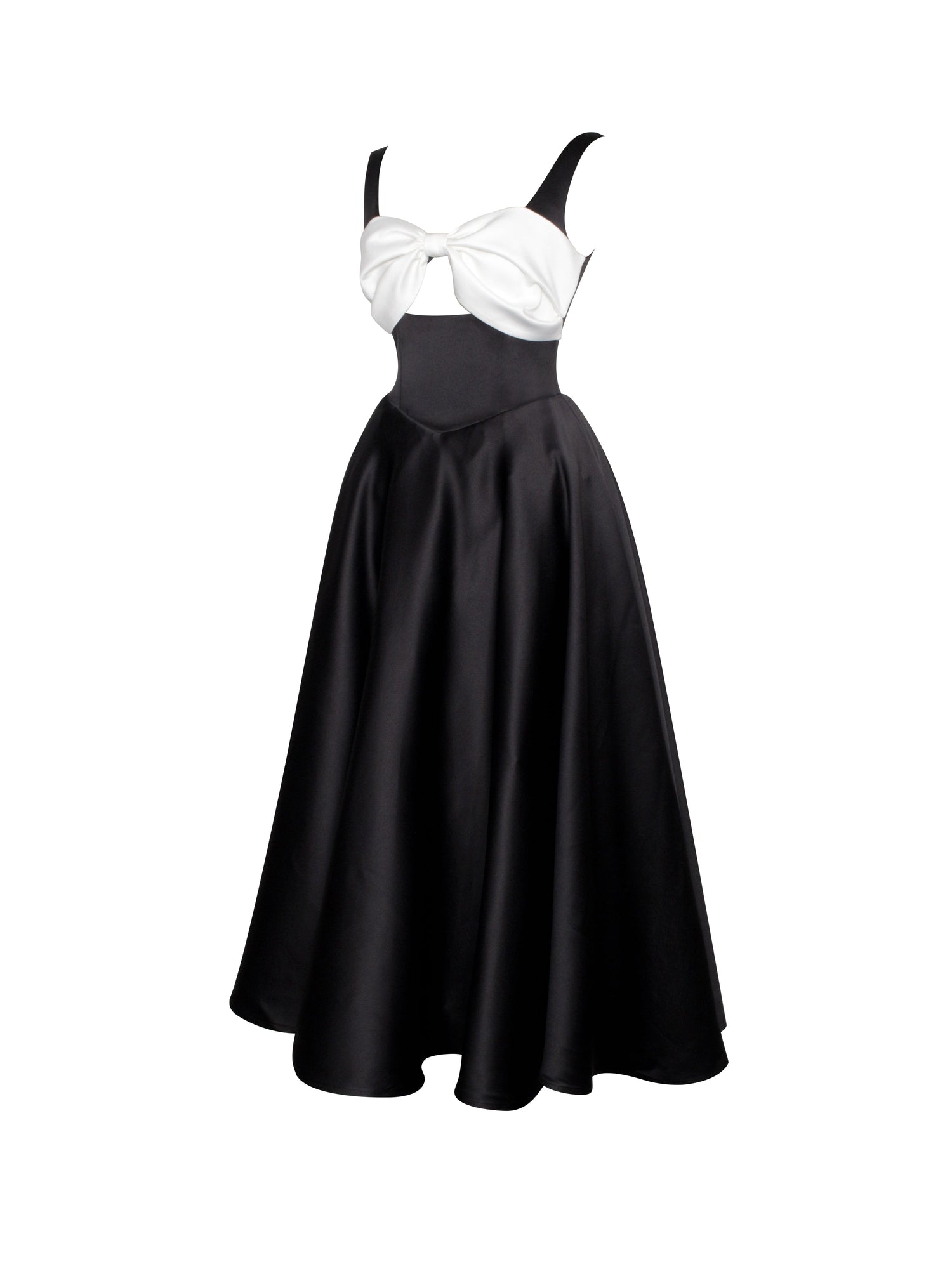 Edda Maxi Gown with White Bow | Black