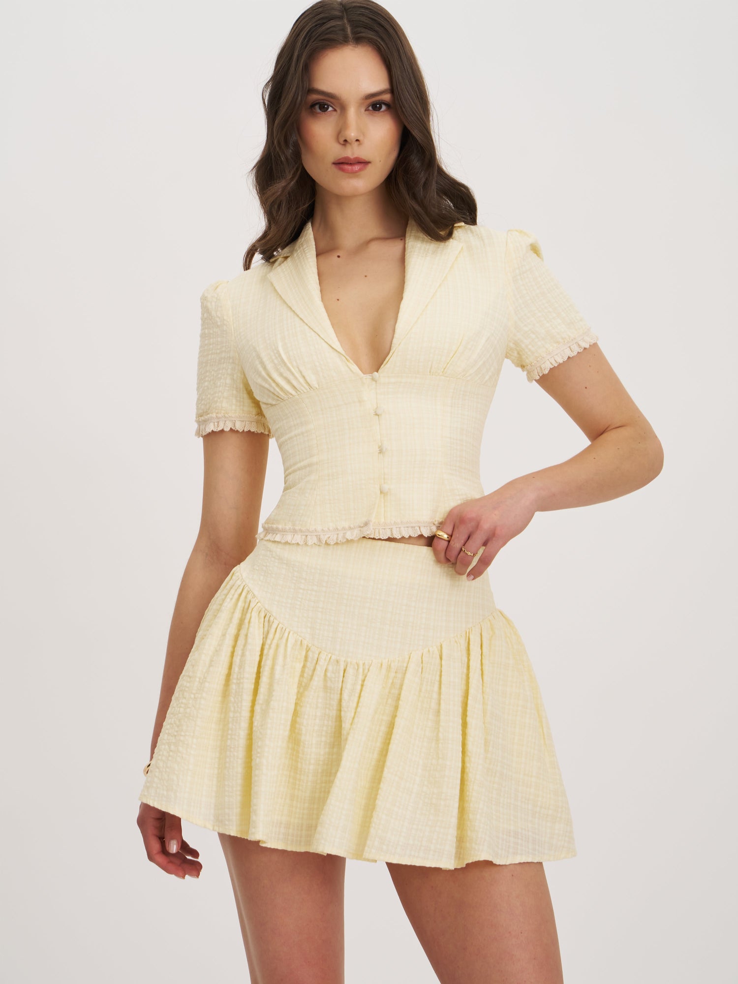 Odelie Drop Waist  Seersucker Full Skirt | Yellow