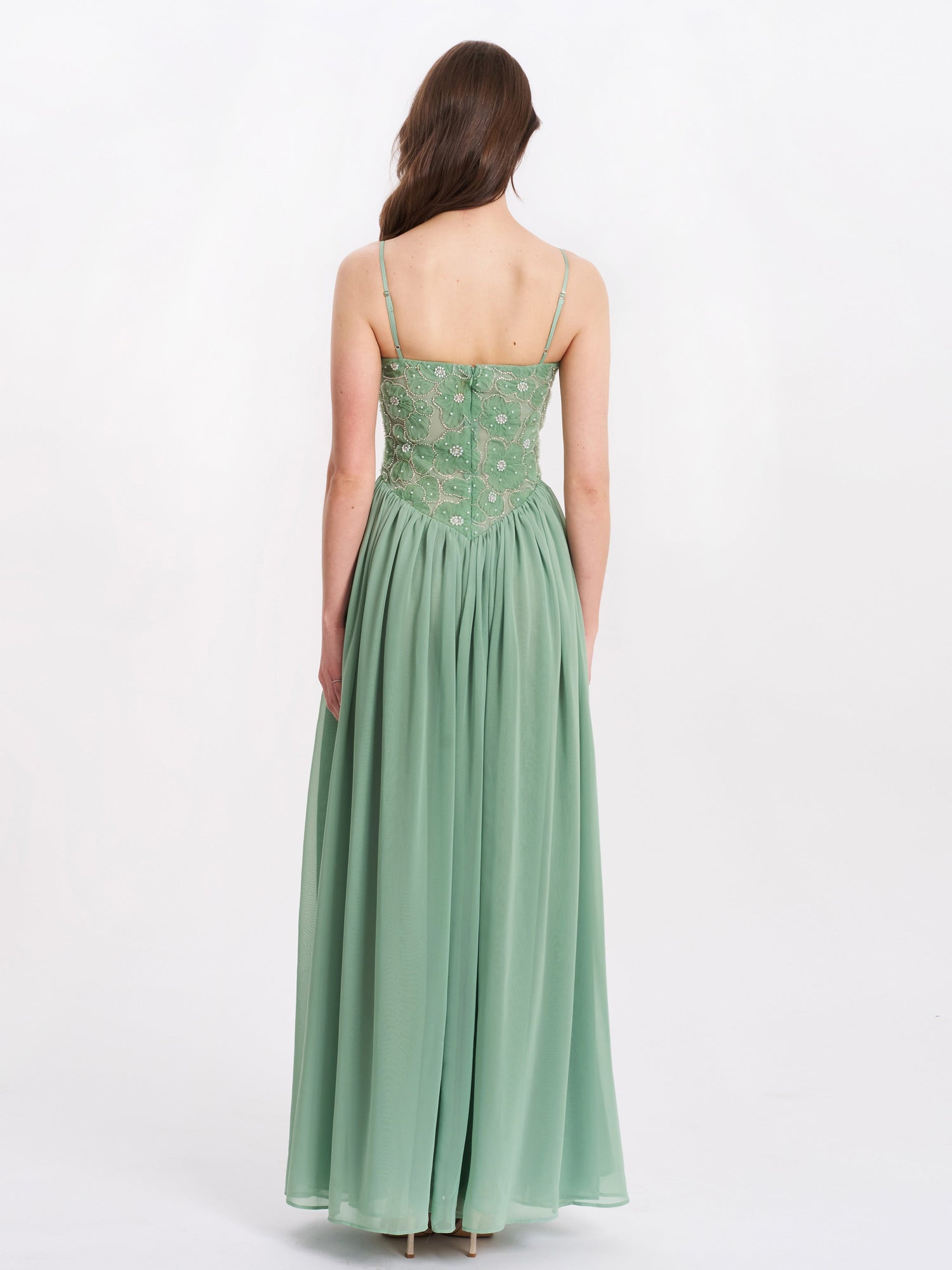Ucille Embroidered Chiffon Maxi Dress | Sage Green