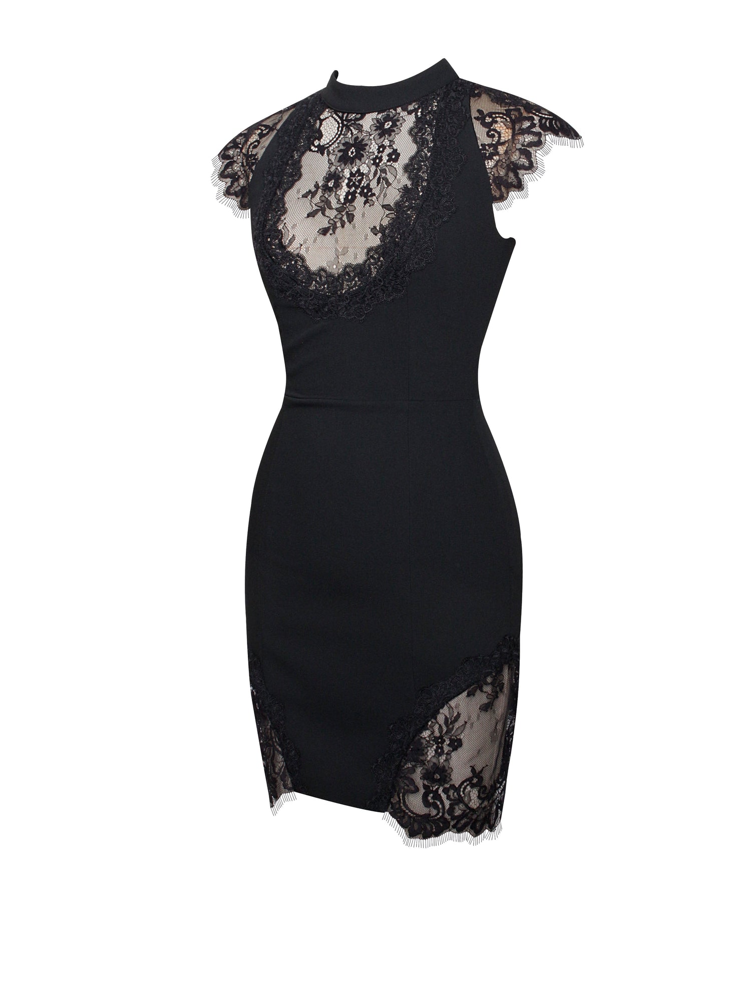 Quinella Lace Crepe Backless Mini Dress | Black