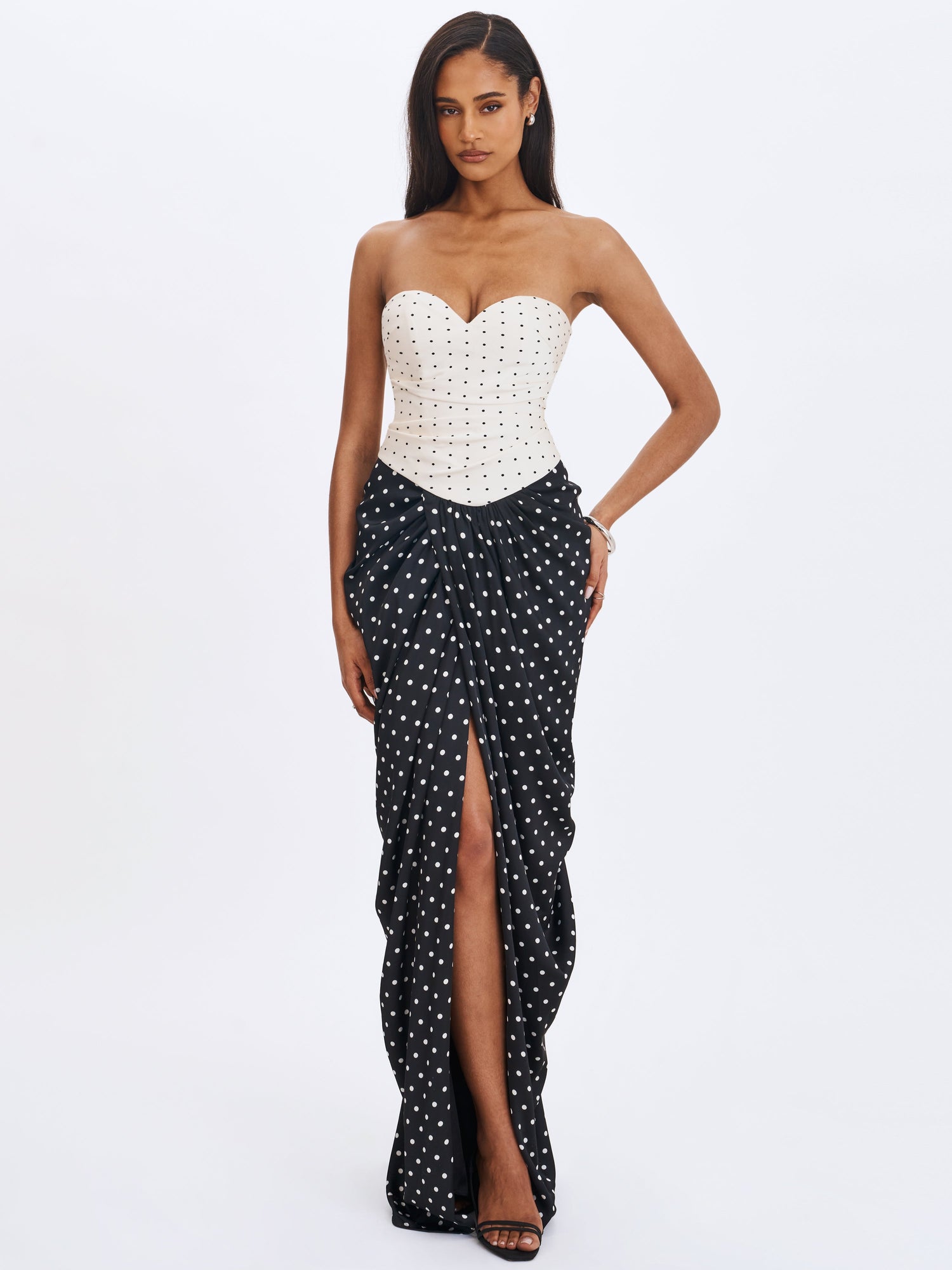 Tamryn Sweetheart Maxi Dress | Black and White Polka Dot