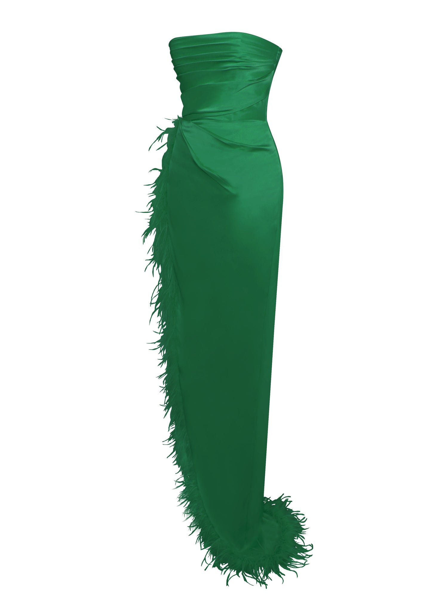 Perrin Feather Dress High Slit Gown | Emerald Green
