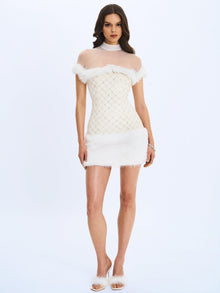Taylor Fur Trimmed Beaded Boucle Mini Dress | Ivory