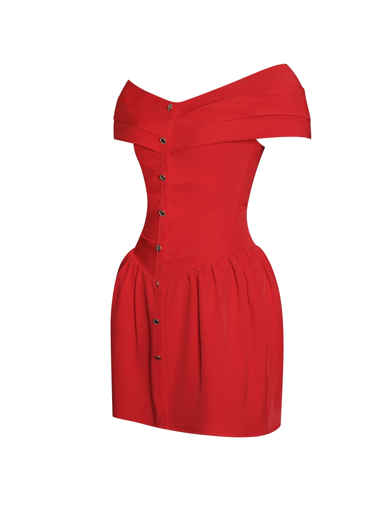 Cait Off Shoulder Drop Waist Mini Dress | Red