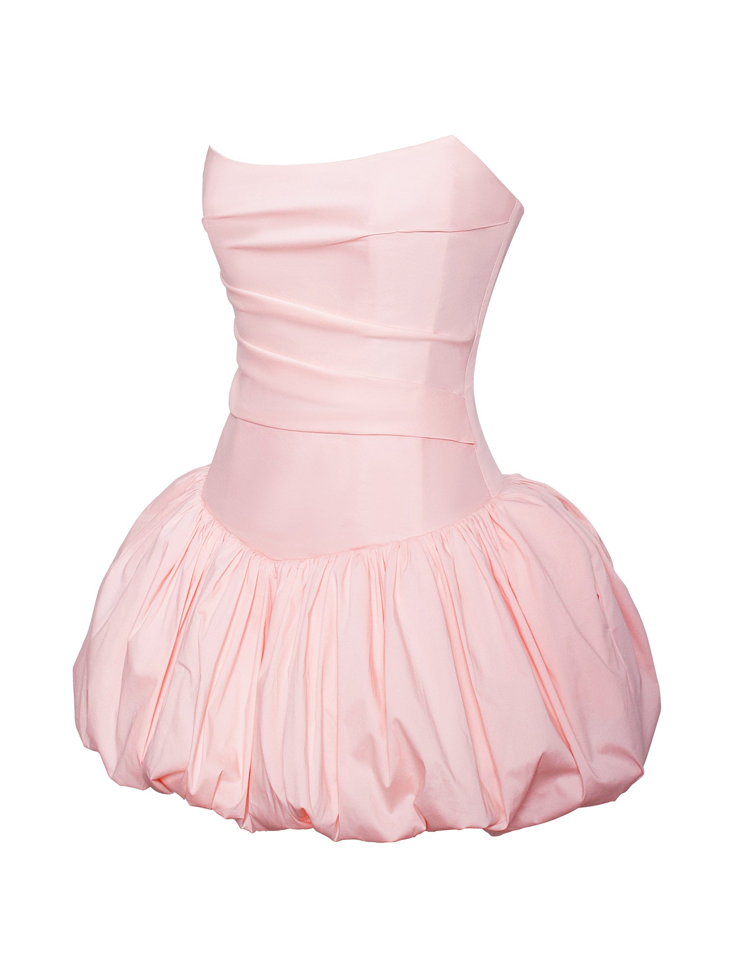 Oletta Cotton Poplin Corset Strapless Bubble Hem Mini Dress | Pink