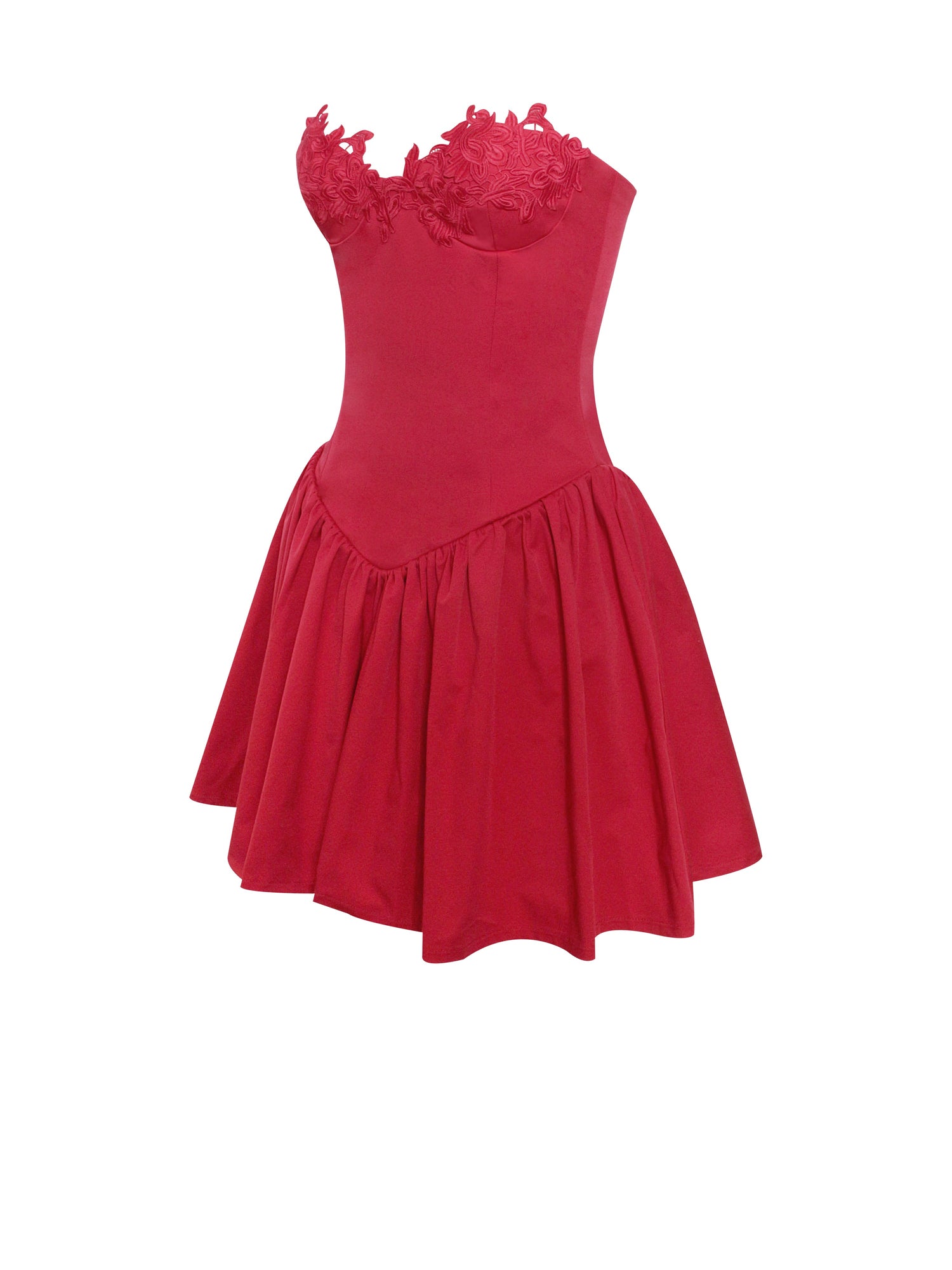Sacha Lace Drop Waist Corset Puffy Mini Dress | Red