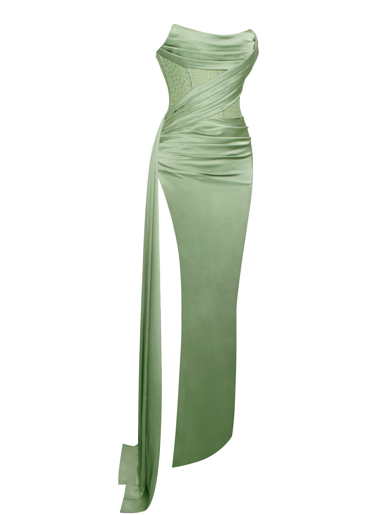Holly Crystallized Corset High Slit Satin Gown | Basil
