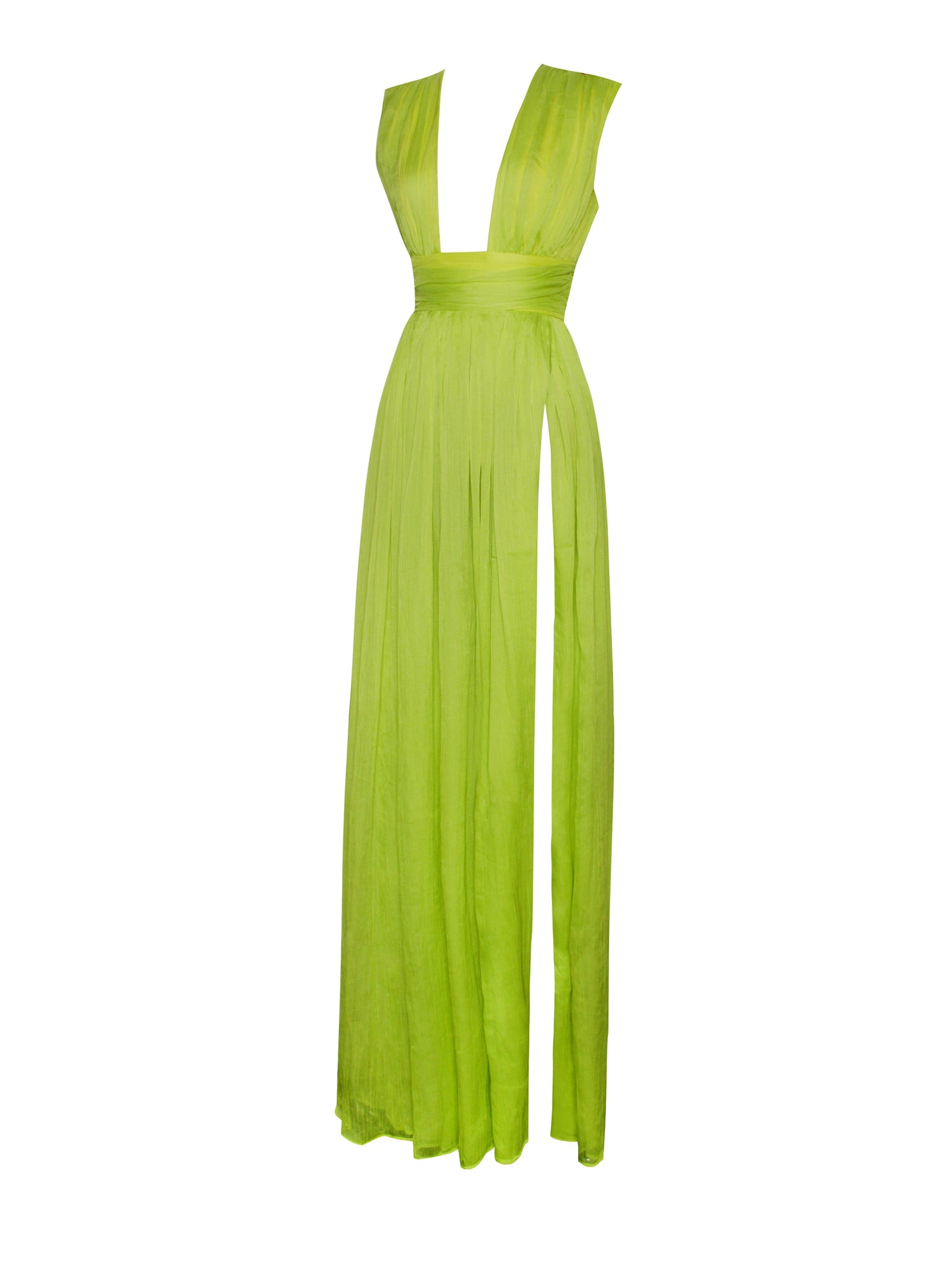 Valley Of Angels Chiffon Pleated High Slit Maxi Dress | Lime