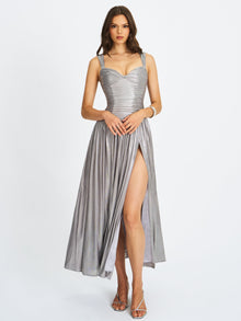 Palmer Glitter Drop Waist Maxi Dress | Silver