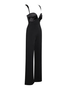 Onika Satin and Crepe Jumpsuit | Black
