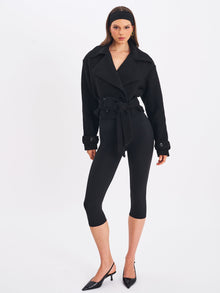 Dara Wool Blend Cropped Double-Breasted Belted Coat | Black