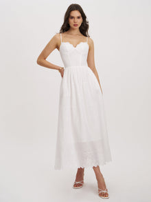 Oberon Cotton Eyelet Lace-Up Back Maxi Dress | White