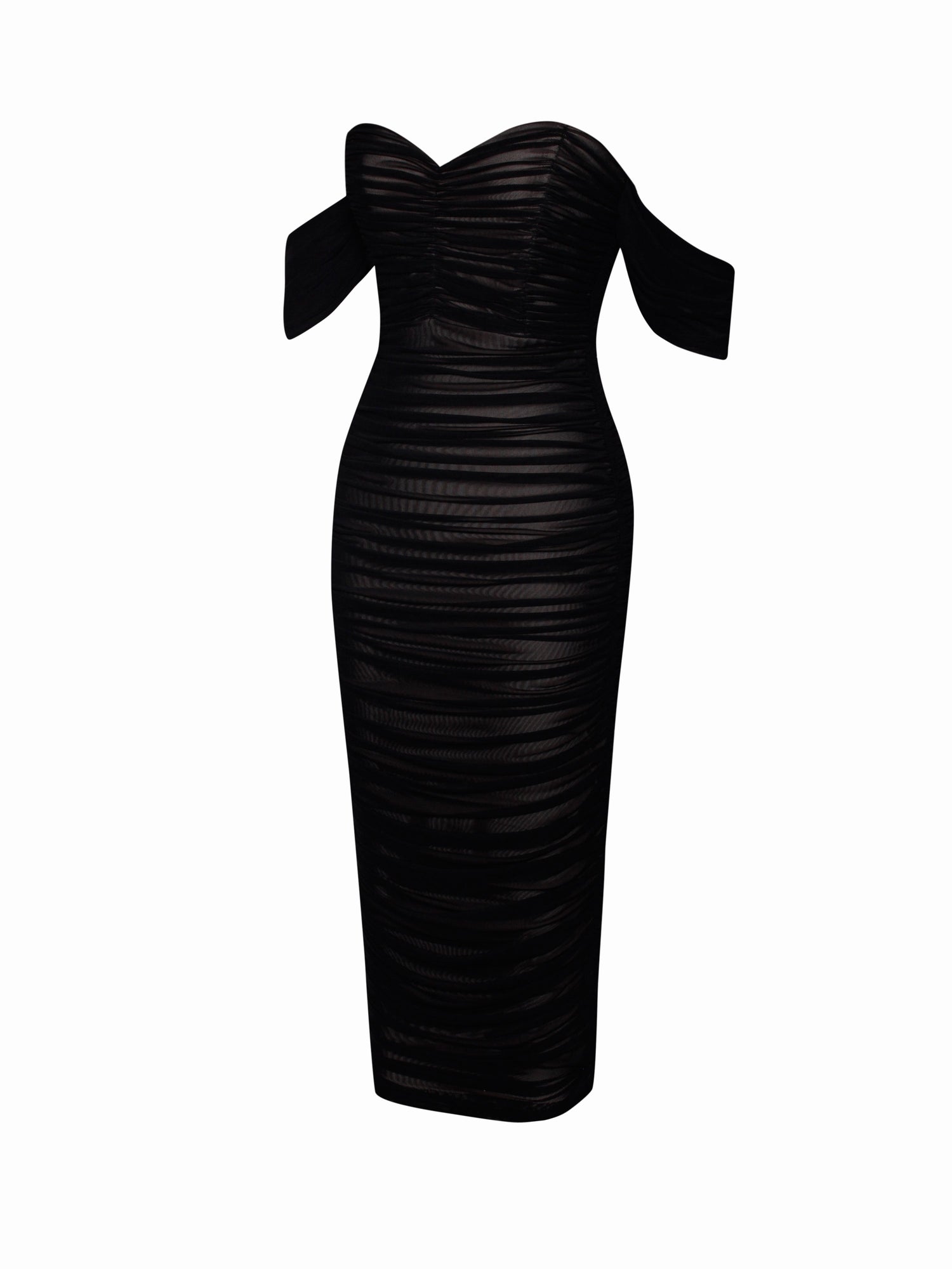 Quenby Off Shoulder Mesh Maxi Dress | Black