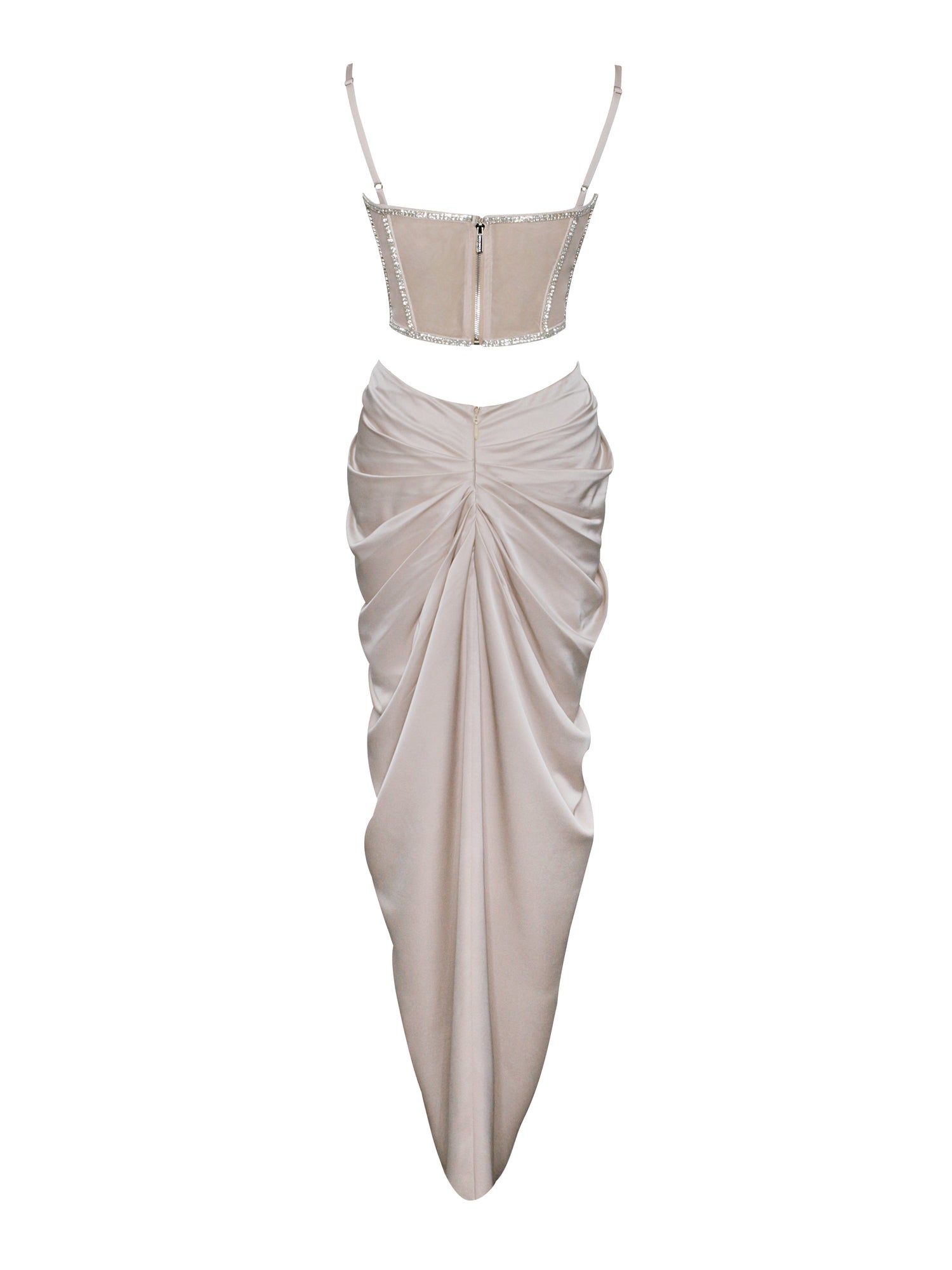 Cadence Satin Crystal Embellished Corset Dress | Champagne