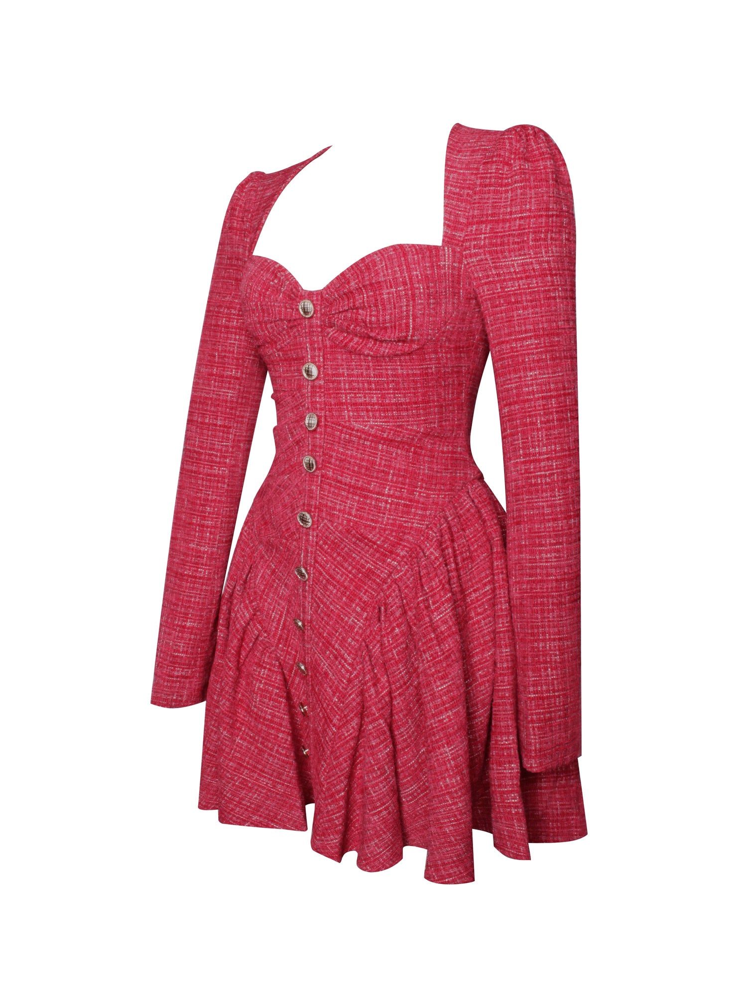 Tae Tweed Long Sleeve Drop Waist Mini Dress | Red