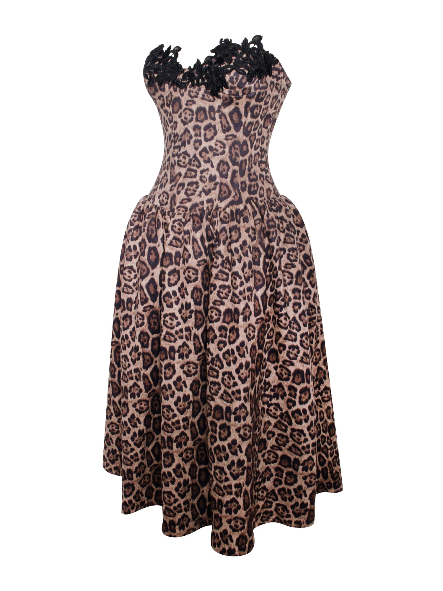 Uchenna Stretchy Strapless Midi Dress with lace trim | Cheetah Print